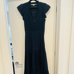Veronica Beard Satori Eyelet Blue Short Sleeve Maxi Dress | Size 0